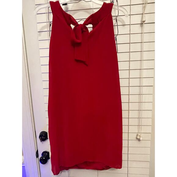 En Focus Studio Shift Mini Dress Beaded Neckline Stretch Bright Red Women's Sz 4 - Picture 5 of 9